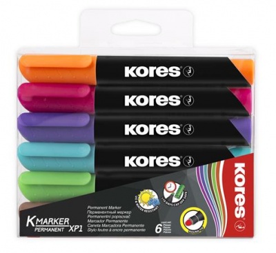 Alkoholos marker, 3 mm, kúpos, KORES "K-Marker XP1", 6 különböző szín